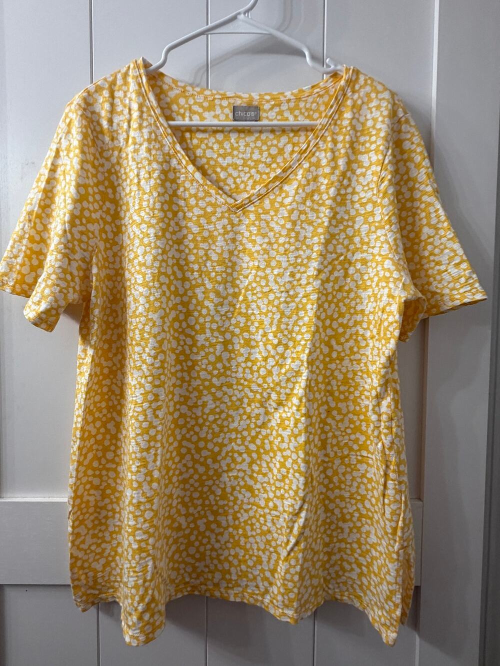Chico's 2 US Large Yellow Polka Dot Cotton Modal Basic Staple EUC